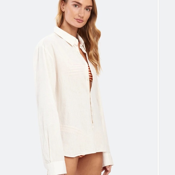 NWT Solid & Striped Cream Linen cover up - Small - Picture 2 of 5